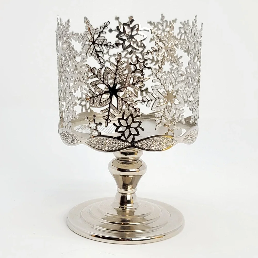 Bath & Body Works SNOWFLAKE Pedestal Candle Holder Glitter Silver Christmas